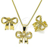 Oro Laminado Earring and Pendant Adult Set, Gold Filled Style Bow Design, Polished, Golden Finish, 10.163.0038