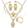Oro Laminado Earring and Pendant Children Set, Gold Filled Style Little Girl Design, with White Micro Pave, Polished, Golden Finish, 06.210.0024