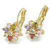 Oro Laminado Leverback Earring, Gold Filled Style Flower Design, with Multicolor Cubic Zirconia, Polished, Golden Finish, 02.210.0226.1