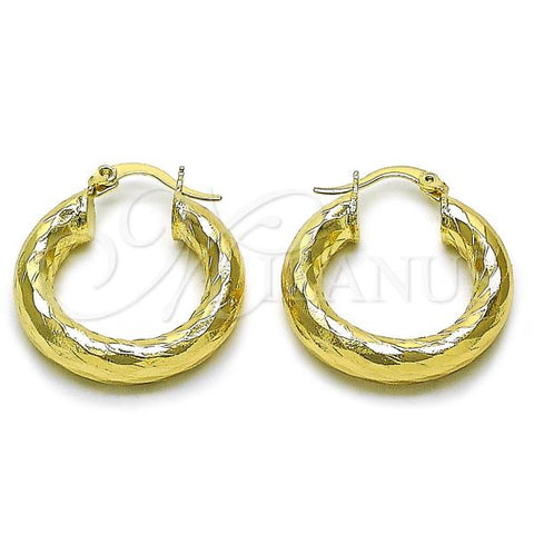 Oro Laminado Medium Hoop, Gold Filled Style Hollow Design, Diamond Cutting Finish, Golden Finish, 02.213.0762.25