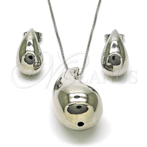 Rhodium Plated Earring and Pendant Adult Set, Teardrop and Hollow Design, Polished, Rhodium Finish, 10.163.0024.1