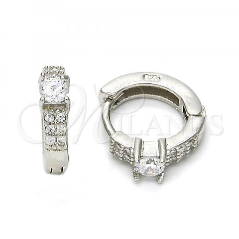 Sterling Silver Huggie Hoop, with White Cubic Zirconia and White Micro Pave, Polished, Rhodium Finish, 02.175.0084.15