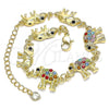 Oro Laminado Fancy Bracelet, Gold Filled Style Elephant Design, with Multicolor Crystal, Polished, Golden Finish, 03.380.0036.1.07