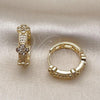 Oro Laminado Huggie Hoop, Gold Filled Style Four-leaf Clover Design, with White Cubic Zirconia and White Micro Pave, Polished, Golden Finish, 02.283.0242.20