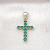 Oro Laminado Religious Pendant, Gold Filled Style Cross Design, with Green Cubic Zirconia, Polished, Golden Finish, 05.253.0183