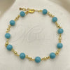 Oro Laminado Fancy Anklet, Gold Filled Style Ball Design, with Turquoise Pearl, Polished, Golden Finish, 03.63.2226.1.10