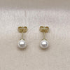 Oro Laminado Stud Earring, Gold Filled Style Ball Design, with Ivory Pearl, Polished, Golden Finish, 02.63.2118