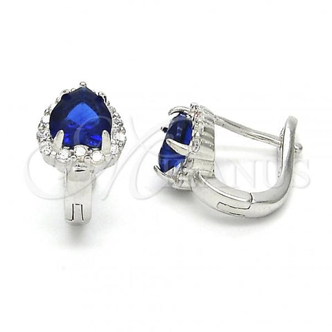Sterling Silver Huggie Hoop, Heart Design, with Sapphire Blue and White Cubic Zirconia, Polished,, 02.186.0061.15