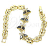 Oro Laminado Fancy Bracelet, Gold Filled Style Butterfly and Leaf Design, with Black and White Cubic Zirconia, Polished, Golden Finish, 03.210.0135.1.08