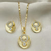 Oro Laminado Earring and Pendant Adult Set, Gold Filled Style with White Crystal, Polished, Golden Finish, 10.160.0091