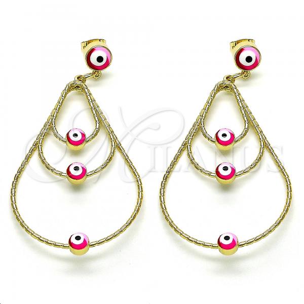 Oro Laminado Long Earring, Gold Filled Style Teardrop Design, Multicolor Enamel Finish, Golden Finish, 02.213.0426.1