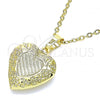 Oro Laminado Locket Pendant, Gold Filled Style Heart and Bow Design, Polished, Golden Finish, 05.117.0003