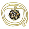 Oro Laminado Pendant Necklace, Gold Filled Style Flower Design, with Black and White Cubic Zirconia, Polished, Golden Finish, 04.346.0009.2.20