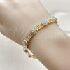 Oro Laminado Fancy Bracelet, Gold Filled Style Greek Key and Cluster Design, with White Cubic Zirconia, Polished, Golden Finish, 03.283.0507.08