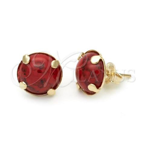 Oro Laminado Stud Earring, Gold Filled Style Red Enamel Finish, Golden Finish, 02.65.0050.1