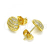 Oro Laminado Stud Earring, Gold Filled Style with White Micro Pave, Polished, Golden Finish, 02.344.0092