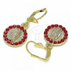 Oro Laminado Dangle Earring, Gold Filled Style Guadalupe Design, with Garnet Crystal, Polished, Golden Finish, 02.351.0029