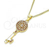 Oro Laminado Pendant Necklace, Gold Filled Style key and Flower Design, with Garnet Micro Pave, Polished, Golden Finish, 04.344.0006.1.20