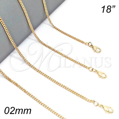 Oro Laminado Basic Necklace, Gold Filled Style Miami Cuban Design, Polished, Golden Finish, 04.213.0090.18
