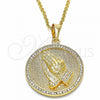 Oro Laminado Fancy Pendant, Gold Filled Style with White Crystal, Polished, Golden Finish, 05.351.0048