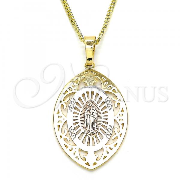Oro Laminado Pendant Necklace, Gold Filled Style Guadalupe Design, Polished, Tricolor, 04.106.0045.20