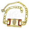 Oro Laminado Fancy Bracelet, Gold Filled Style Guadalupe Design, with Garnet Crystal, Polished, Golden Finish, 03.351.0038.1.07