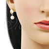 Oro Laminado Stud Earring, Gold Filled Style Ball Design, with Ivory Pearl, Polished, Golden Finish, 02.213.0728