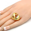 Oro Laminado Multi Stone Ring, Gold Filled Style Greek Key Design, with White Crystal, Polished, Golden Finish, 01.241.0009.07 (Size 7)