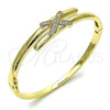 Oro Laminado Individual Bangle, Gold Filled Style with White Micro Pave, Polished, Golden Finish, 07.204.0006.04