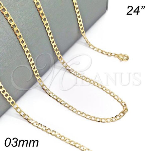 Oro Laminado Basic Necklace, Gold Filled Style Curb Design, Polished, Golden Finish, 04.213.0086.24