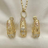 Oro Laminado Earring and Pendant Adult Set, Gold Filled Style Polished, Tricolor, 10.163.0006.1
