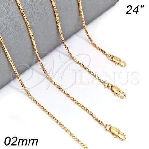 Oro Laminado Basic Necklace, Gold Filled Style Box Design, Polished, Golden Finish, 04.317.0003.24