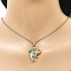 Oro Laminado Fancy Pendant, Gold Filled Style Dolphin and Shell Design, with Blue Topaz Cubic Zirconia, Polished, Golden Finish, 05.213.0178