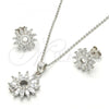 Sterling Silver Earring and Pendant Adult Set, Flower Design, with White Cubic Zirconia and White Crystal, Polished, Rhodium Finish, 10.174.0274
