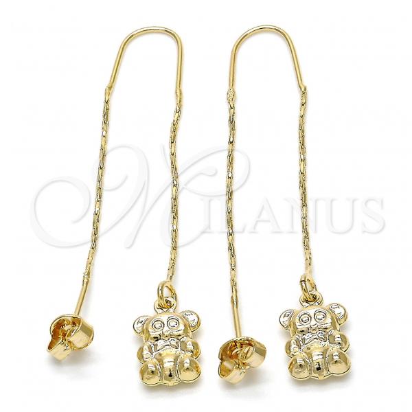 Oro Laminado Threader Earring, Gold Filled Style Elephant Design, Polished, Golden Finish, 02.65.2494