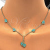 Oro Laminado Earring and Pendant Children Set, Gold Filled Style Heart Design, with White Crystal, Turquoise Enamel Finish, Golden Finish, 06.60.0003