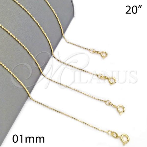 Oro Laminado Basic Necklace, Gold Filled Style Ball Design, Polished, Golden Finish, 04.58.0007.20