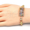 Oro Laminado Fancy Bracelet, Gold Filled Style Greek Key and Teardrop Design, with Multicolor Cubic Zirconia, Polished, Golden Finish, 03.210.0109.2.07