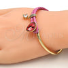 Oro Laminado Individual Bangle, Gold Filled Style Teardrop Design, with Padparadscha Swarovski Crystals and White Micro Pave, Polished, Golden Finish, 07.239.0002.14 (03 MM Thickness, One size fits all)