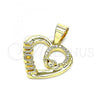 Oro Laminado Fancy Pendant, Gold Filled Style Mom and Heart Design, with White Micro Pave, Polished, Golden Finish, 05.102.0021