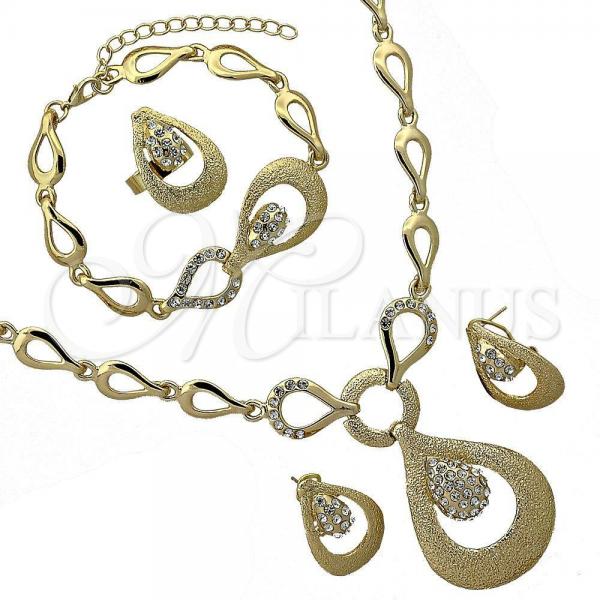 Oro Laminado Necklace, Bracelet, Earring and Ring, Gold Filled Style Teardrop Design, with  Crystal, Golden Finish, 06.191.0053