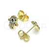 Oro Laminado Stud Earring, Gold Filled Style Hand of God Design, with Multicolor Micro Pave, Polished, Golden Finish, 02.156.0552.1