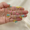 Oro Laminado Earring and Pendant Children Set, Gold Filled Style Butterfly Design, with White Crystal, Multicolor Enamel Finish, Golden Finish, 06.60.0004.4