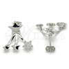 Sterling Silver Stud Earring, Star Design, with White Cubic Zirconia, Polished, Rhodium Finish, 02.285.0095