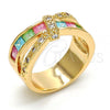 Oro Laminado Multi Stone Ring, Gold Filled Style with Rose Cubic Zirconia, Polished, Golden Finish, 01.210.0045.10.08 (Size 8)