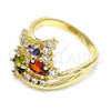 Oro Laminado Multi Stone Ring, Gold Filled Style with Multicolor Cubic Zirconia, Polished, Golden Finish, 01.221.0006.1.09