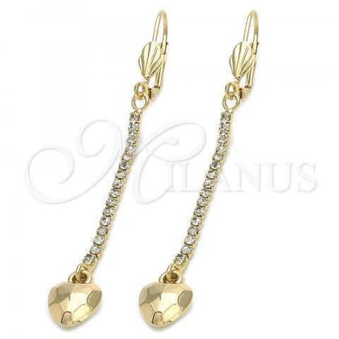 Oro Laminado Long Earring, Gold Filled Style Heart Design, with  Cubic Zirconia, Golden Finish, 5.088.013