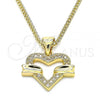 Oro Laminado Pendant Necklace, Gold Filled Style Heart Design, with White Micro Pave, Polished, Golden Finish, 04.156.0341.20