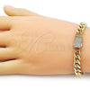 Oro Laminado Fancy Bracelet, Gold Filled Style Chunky Design, with White Micro Pave, Polished, Golden Finish, 03.156.0040.07