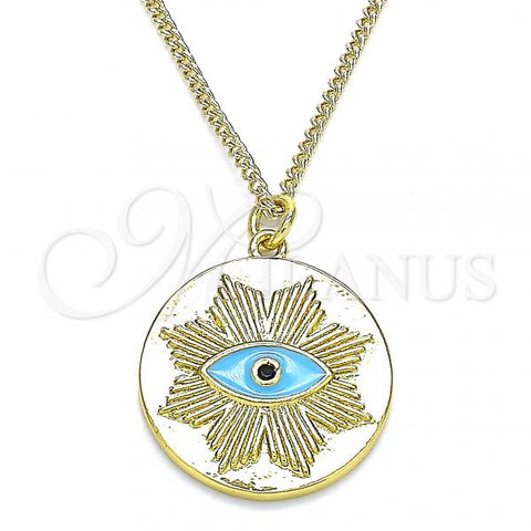 Oro Laminado Pendant Necklace, Gold Filled Style Evil Eye Design, with Black Micro Pave, Turquoise Enamel Finish, Golden Finish, 04.362.0030.2.20